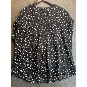 Torrid Blouse Size 1 1X Short Dolman Sleeve Black Blue Polka dot Georgette Zip